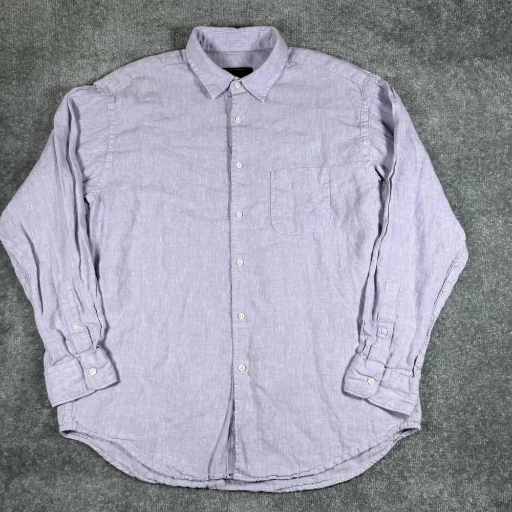 Jos A Bank Reserve Shirt Men's Large Purple Linen Traditional Fit Long Sleeve